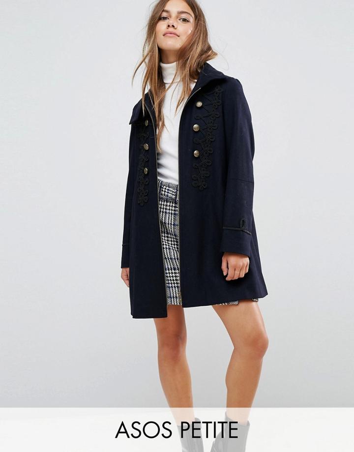Asos Petite Military Coat With Frogging Detail - Navy
