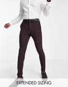 Asos Design Wedding Super Skinny Suit Trousers In Burgundy Tartan-red
