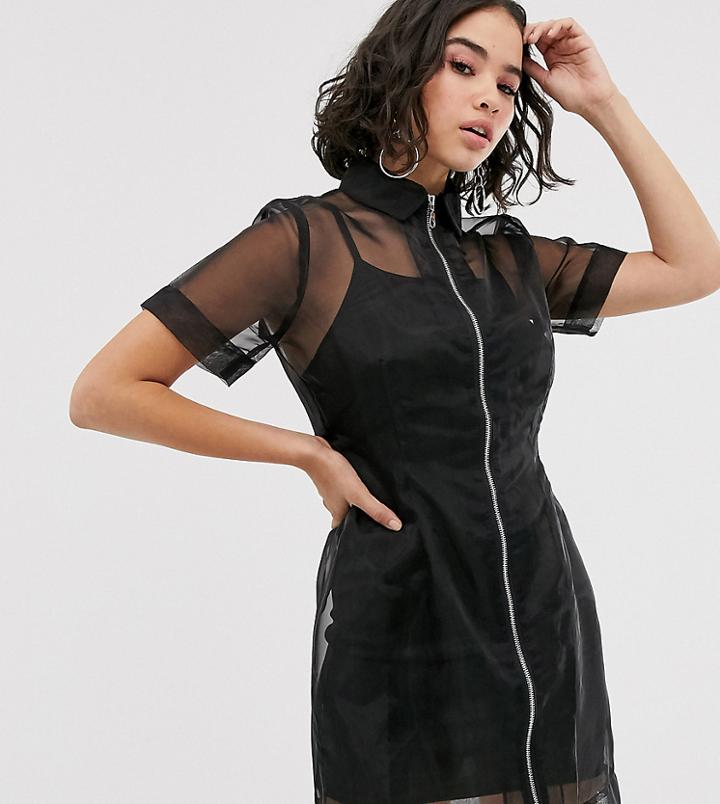 The Ragged Priest Mini Dress In Sheer Organza - Black