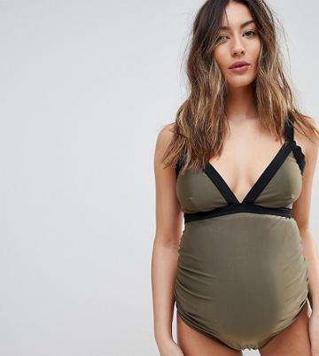 Wolf & Whistle Strappy Khaki Maternity Swimsuit - Green