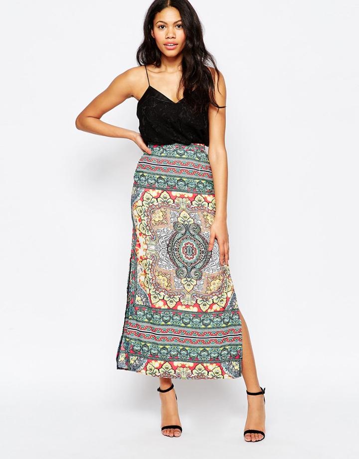 Mela Loves London Tile Print Split Maxi Skirt - Multi
