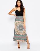 Mela Loves London Tile Print Split Maxi Skirt - Multi