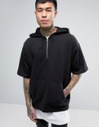 Asos Oversized Short Sleeve Hoodie In Black - Black