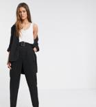 Asos Design Tall Belted Peg Pants With Tortoiseshell Buckle In Black