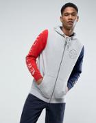 Tommy Hilfiger Denim Full Zip Hoodie Colorblock Printed Sleeves In Gray Marl - Gray
