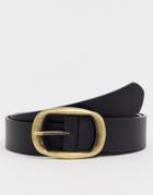 Asos Design Faux Leather Wide Belt In Black With Vintage Gold Burnished Buckle - Black