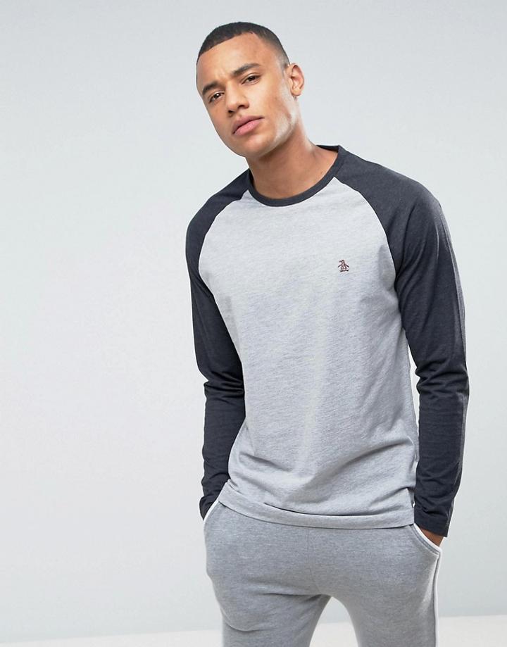 Original Penguin Raglan Long Sleeve Top - Gray