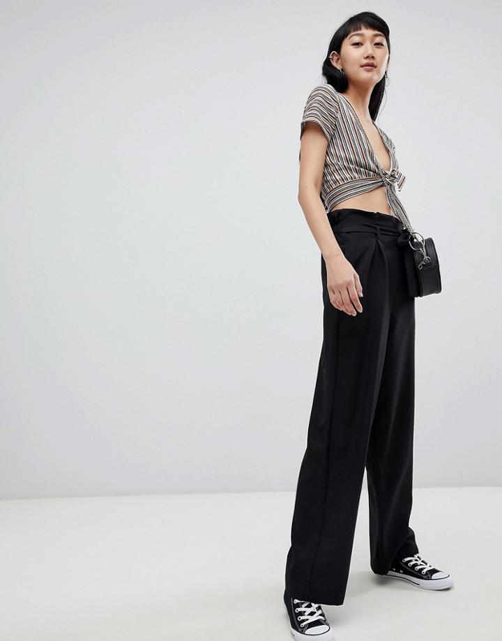 Pull & Bear Wide Leg Palazzo Pants In Black - Black