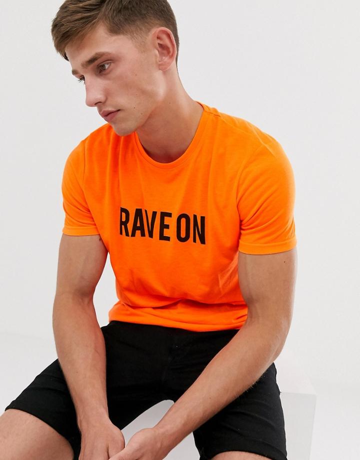 Brave Soul Slogan Neon T-shirt - Orange