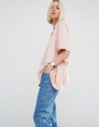 Asos White Oversized T-shirt With V-cut Out Detail - Pink