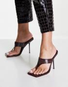 Public Desire Carina Mule Heel Sandals In Chocolate Brown Croc