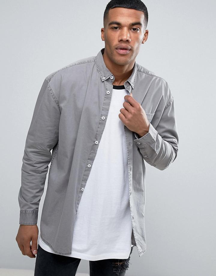 Asos Oversized Overdye Bleach Twill Shirt In Gray - Gray