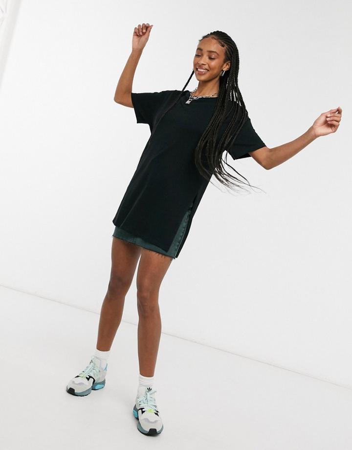 Asos Design Textured Longline T-shirt With Side Splits In Black