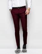 Heart & Dagger Suit Pants In Birdseye Fabric In Super Skinny Fit - Red