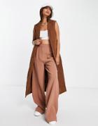 Y.a.s Quilted Longline Vest In Brown