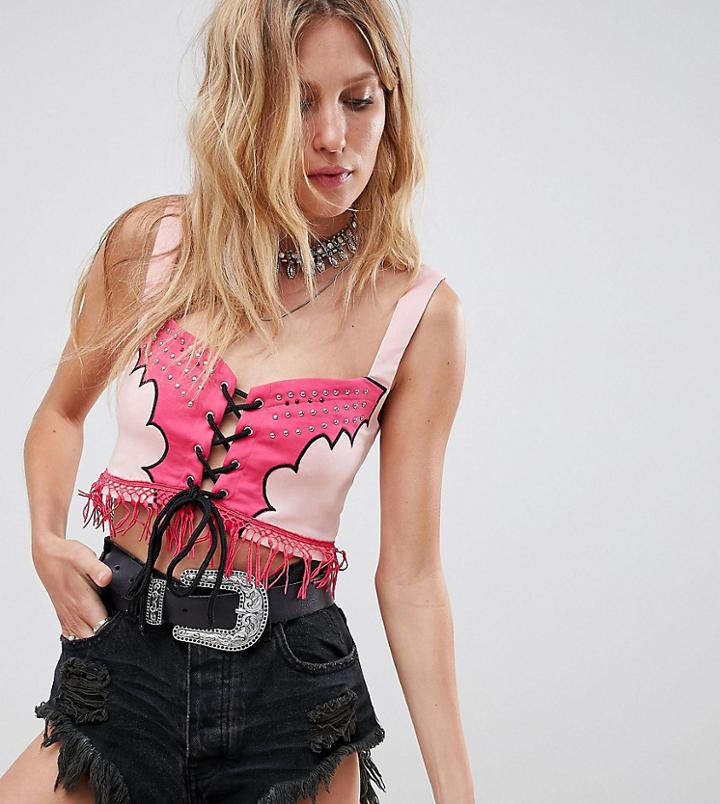 Sacred Hawk Western Festival Crop Top - Pink