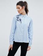 Vero Moda Embroidered Pinstripe Shirt - Blue