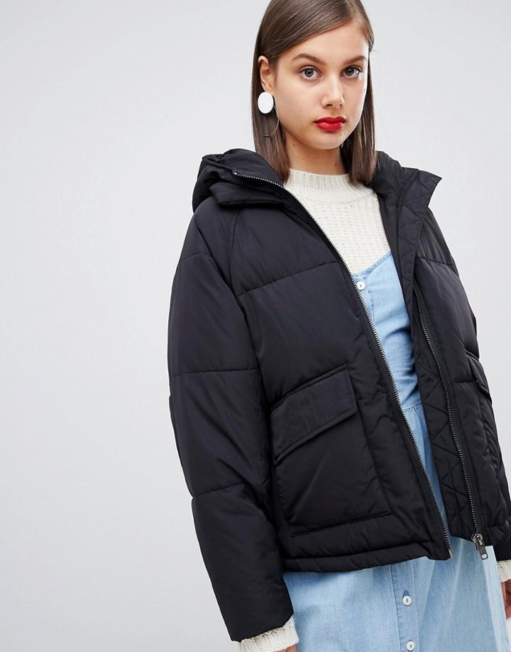 Moss Copenhagen Oversized Padded Jacket With Hood - Black