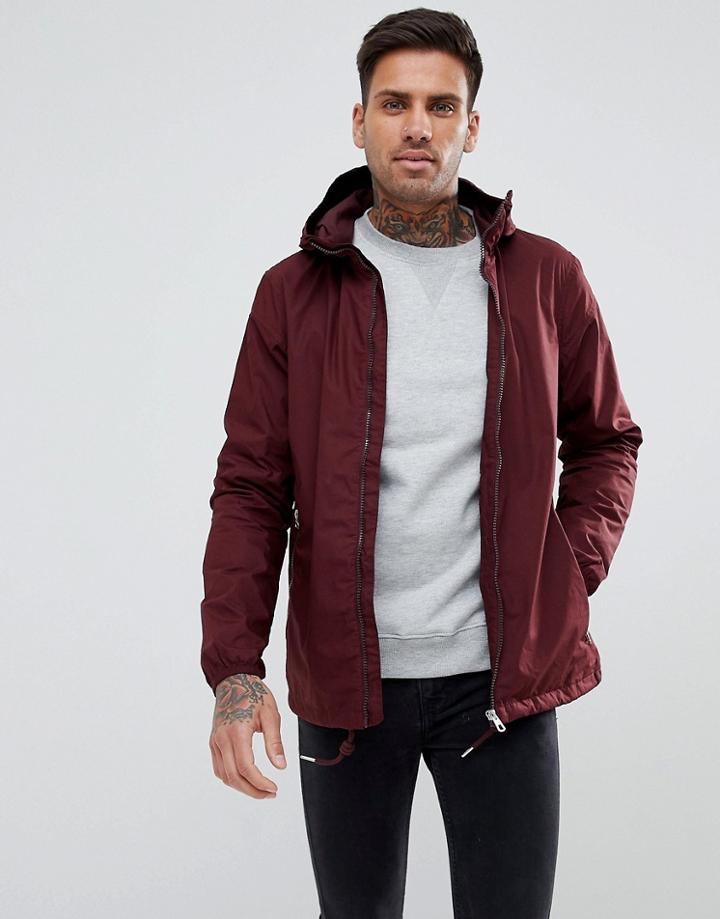 Pull & Bear Hooded Windbreaker Jacket In Burgundy - Red