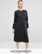 Asos Maternity Long Sleeve Midi Dress With Lace Insert - Navy