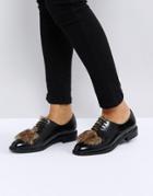 Asos Mad Hatter Faux Fur Flat Shoes - Black