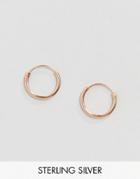 Asos Design Sterling Silver 12mm Hoop Earrings With Rose Gold Plating - Pink