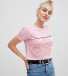 Miss Selfridge Petite Honey Always Bee Yourself Tee In Pink Stripe - Multi