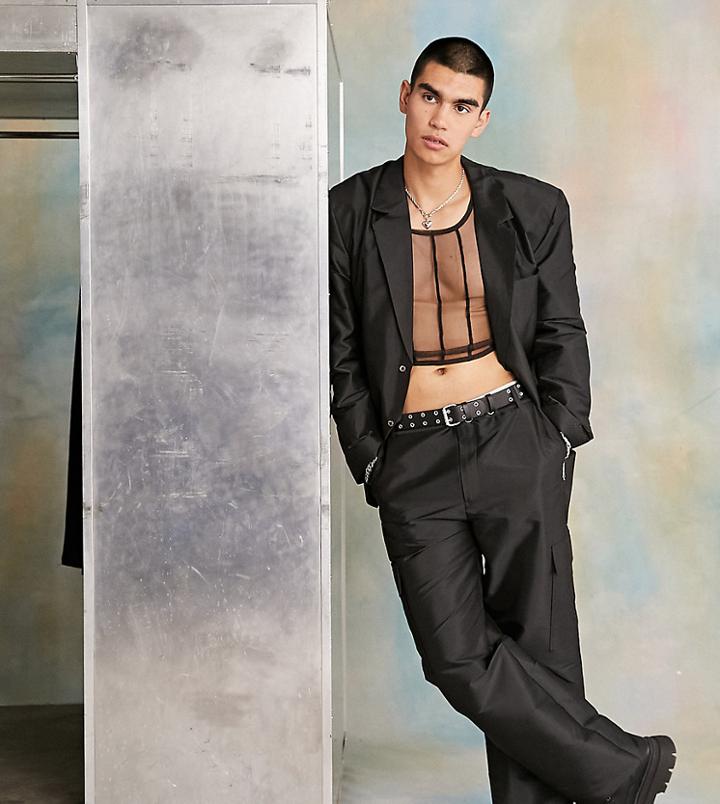Collusion Taffeta Suit Pants In Black - Part Of A Set