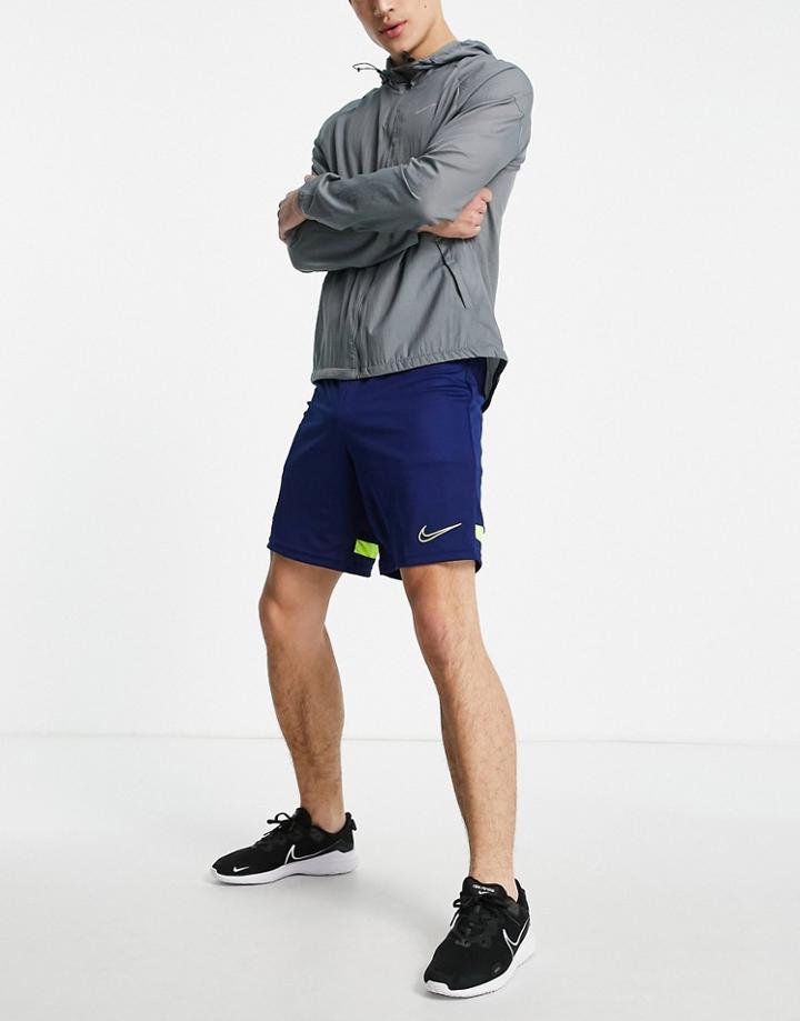 Nike Football Academy Shorts In Navy And Volt