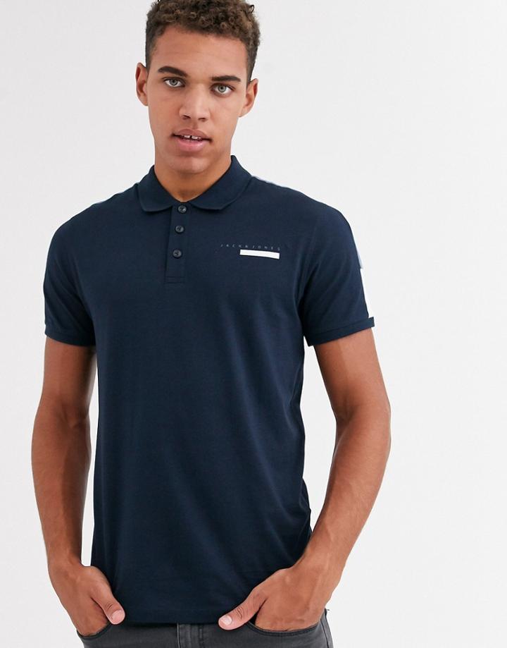 Jack & Jones Core Cut & Sew Logo Polo In Navy