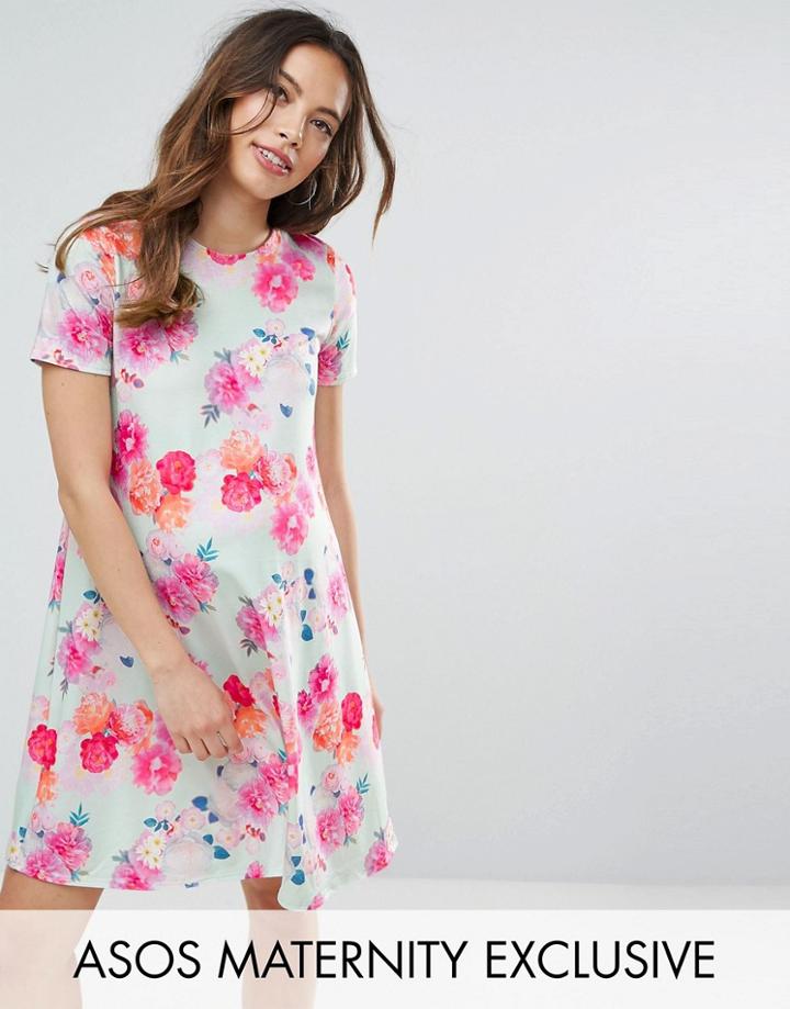 Asos Maternity Photographic Floral Swing Dress - Multi