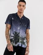 Twisted Tailor Viscose Revere Collar Shirt With Lightening Print - Navy