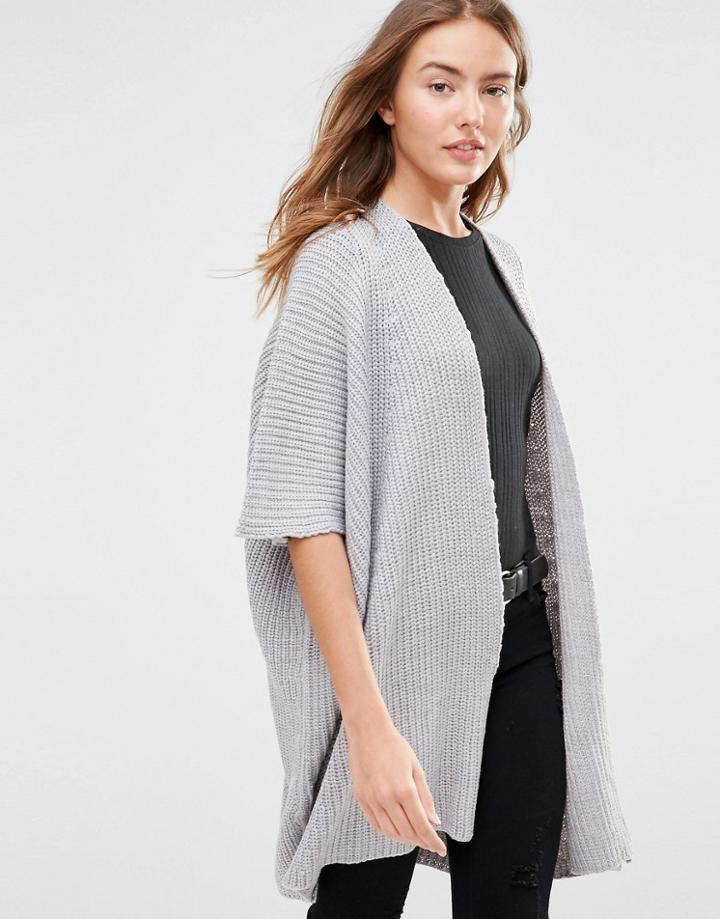 Brave Soul Ribbed Short Sleeve Cardigan - Gray