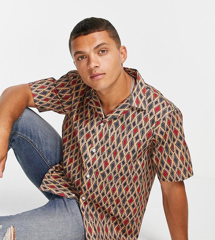Selected Homme Relaxed Fit Shirt With Revere Collar In Mosaic Print Exclusive At Asos-multi