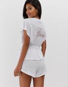 Asos Design Bride Wrap Pyjama Short Set-white