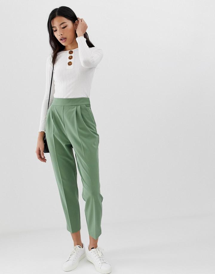 Asos Design High Waist Tapered Pants-green