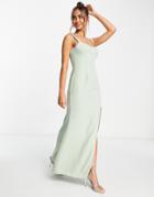 Asos Design Bridesmaids Maxi Dress With Curved Neckline And Satin Straps-green