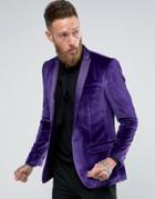 Asos Skinny Blazer In Purple Velvet - Purple