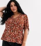 Brave Soul Plus Gulia Short Sleeve Blouse-brown