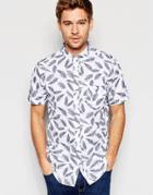 Brave Soul Short Sleeve Shirt In Feather Print - White