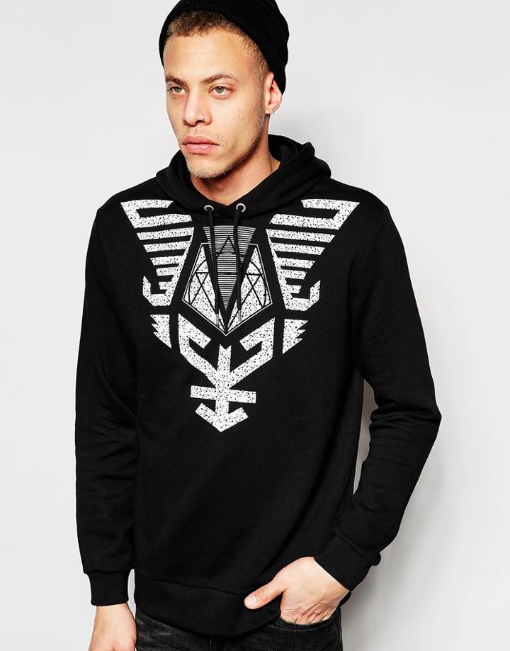 Asos Hoodie With Aztec Print In Black - Black