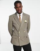 Asos Design Wedding Skinny Blazer With Gold Buttons In Olive-green