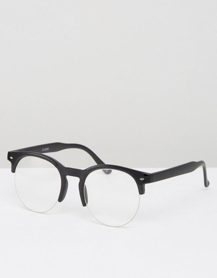 Asos Rounded Retro Glasses In Black - Black