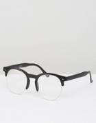 Asos Rounded Retro Glasses In Black - Black