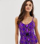 New Look Animal Print Belted Swimsuit In Purple - Purple