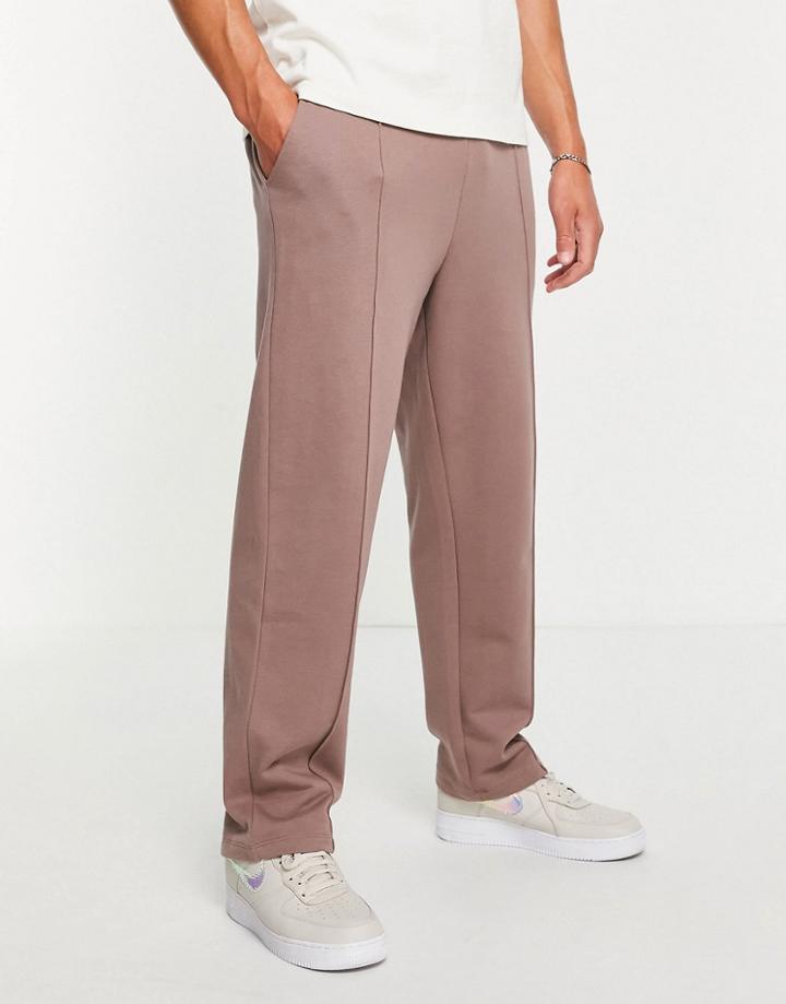 Asos Design Smart Straight Leg Sweatpants With Pin Tucks In Washed Brown