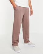 Asos Design Smart Straight Leg Sweatpants With Pin Tucks In Washed Brown
