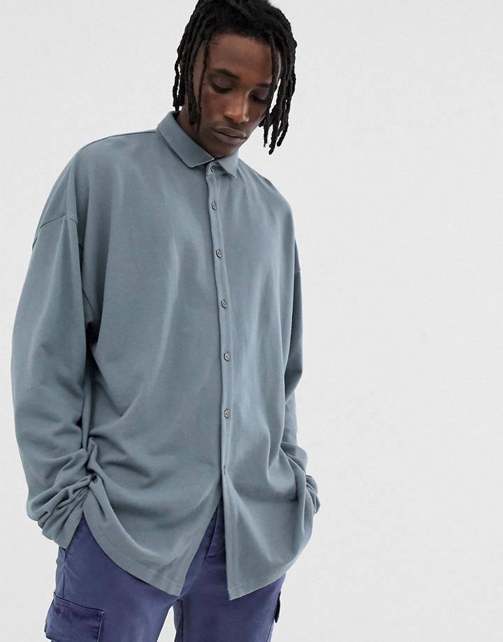 Asos Design Oversized Pique Shirt In Blue