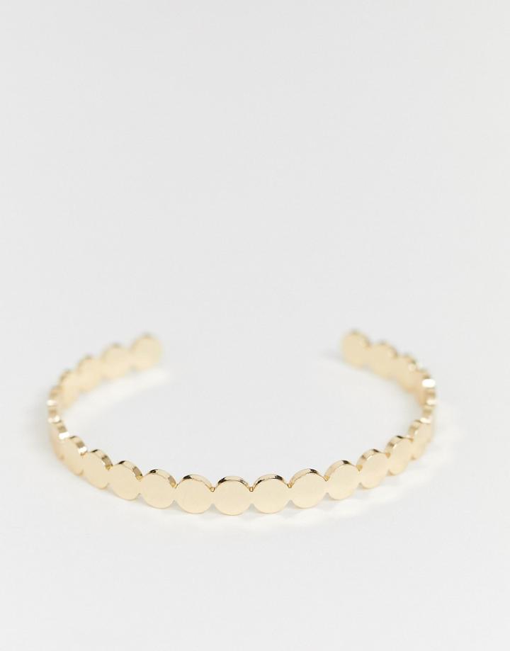 Asos Design Cuff Bracelet In Disc Design In Gold Tone - Gold