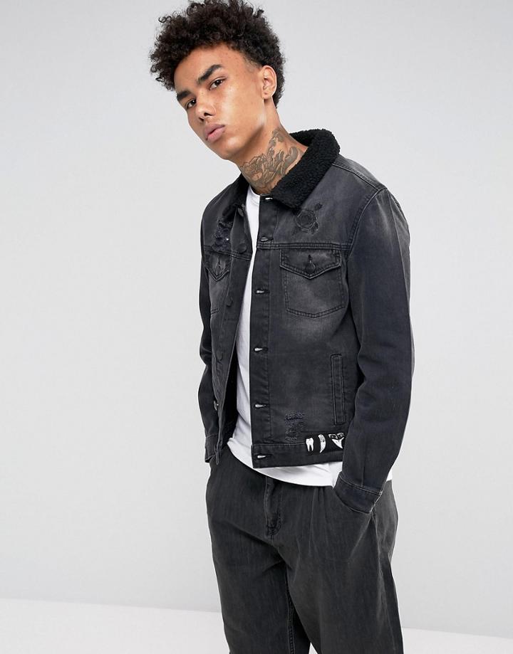 Cayler & Sons Denim Jacket In Black With Fleece Lining - Black